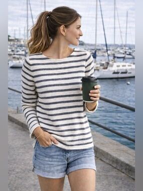 Lou & Grey Striped Sweater White Gray Size S